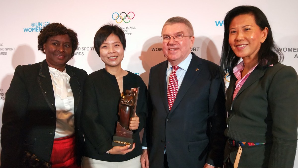 劉柏君於2019年獲得國際奧會女性與運動獎世界獎座（ IOC Women and Sport World Award）。圖／劉柏君提供(另開新視窗/jpg檔)圖片