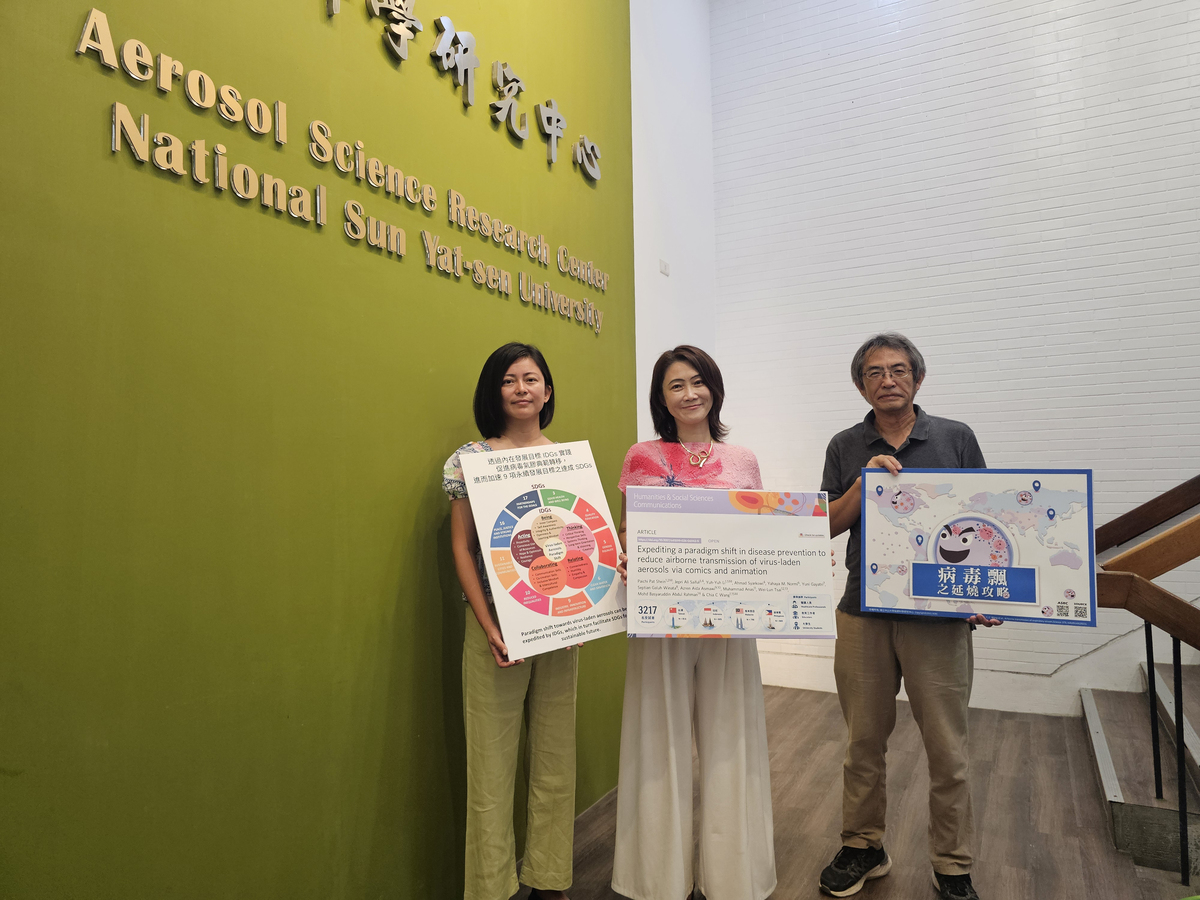 國立中山大學氣膠科學研究中心以原創科普動漫畫「病毒飄之延燒攻略」為基礎，透過跨國研究比較文字、漫畫與動畫三種呈現方式，發現動畫在提升防疫行為意願上的效果最佳。(另開新視窗/jpg檔)圖片